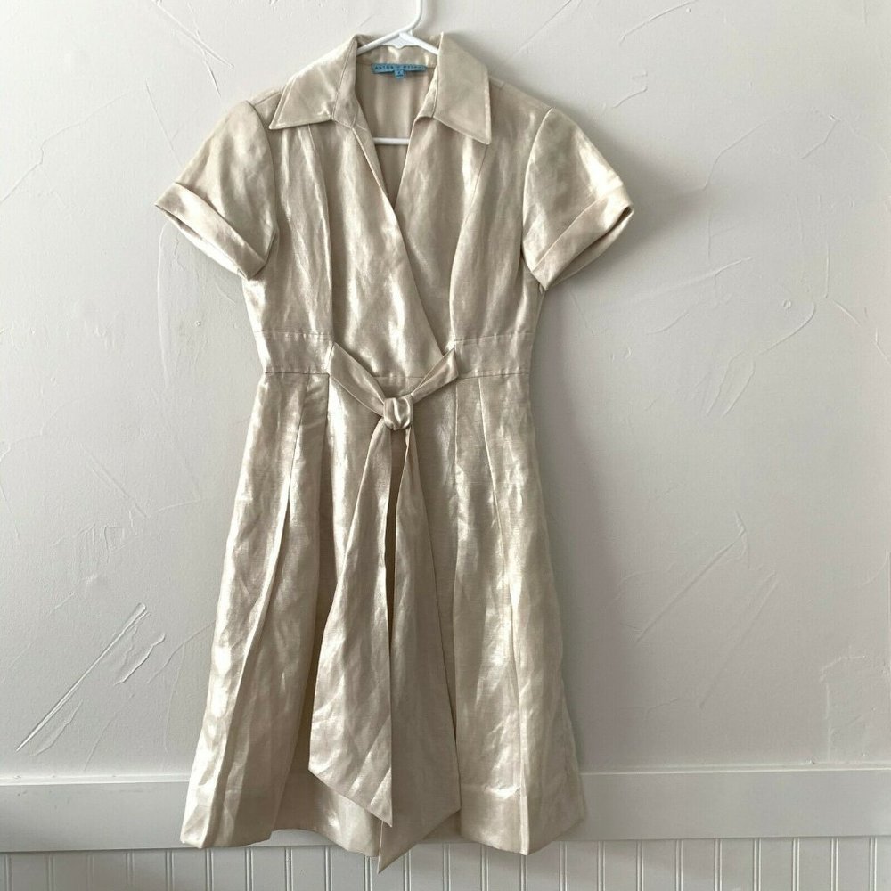 Antonio Melani Champagne Linen Dress Short Sleeve